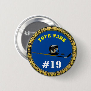 Button- Hockey Player - Add Name & Number 2 Inch Round Button