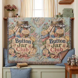 Button Jar Club Cottagecore Sewing Collage Throw Blanket