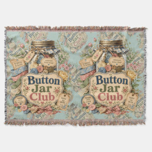 Button Jar Club Cottagecore Sewing Collage Throw Blanket