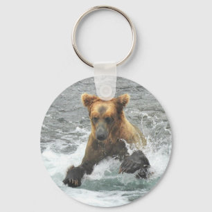 Button Keychain w/ grizzly bear