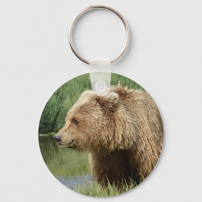Button Keychain w/ grizzly bear (Front)