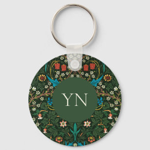 BUTTON KEYRING : WILLIAM MORRIS : TULIPS