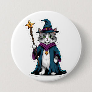 Button Mini wizard cat with magical staff