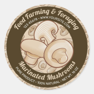 Button Mushrooms Round Label