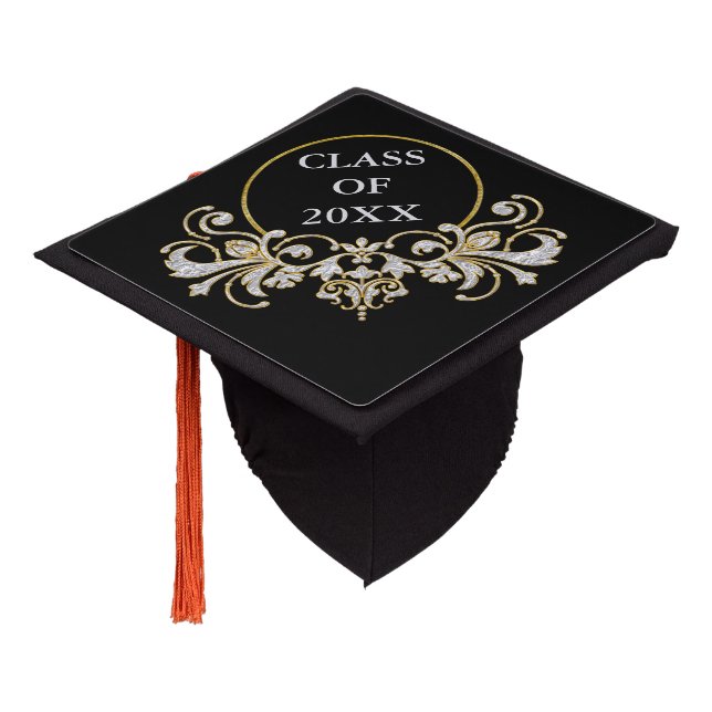 Button Ornament gold silver + your ideas Graduation Cap Topper (Angled)