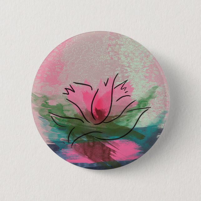 Button, Pink Flower Painting 2 Inch Round Button (Front)