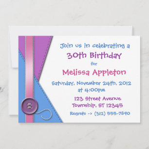 Button ~ Purple, Blue & Pink Birthday Invitations