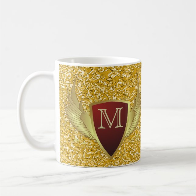 Button RETRO GOLD WINGS II + your monogram Coffee Mug (Left)
