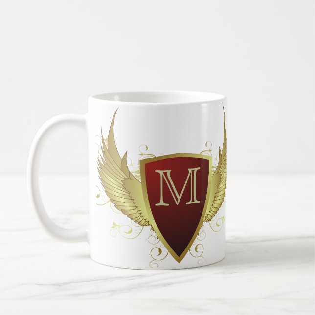 Button RETRO GOLD WINGS II + your monogram Coffee Mug (Left)