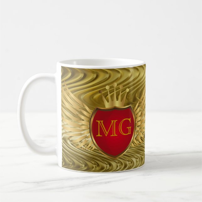 Button RETRO GOLD WINGS + your monogram Coffee Mug (Left)