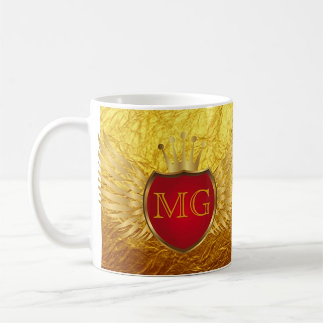 Button RETRO GOLD WINGS + your monogram Coffee Mug (Left)