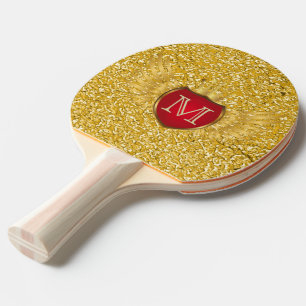Button RETRO GOLD WINGS + your monogram Ping Pong Paddle