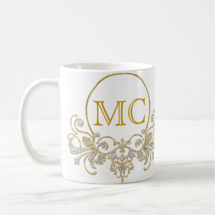 Button RETRO ORNAMENT + your monogram Coffee Mug