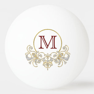 Button RETRO ORNAMENT + your monogram Ping Pong Ball