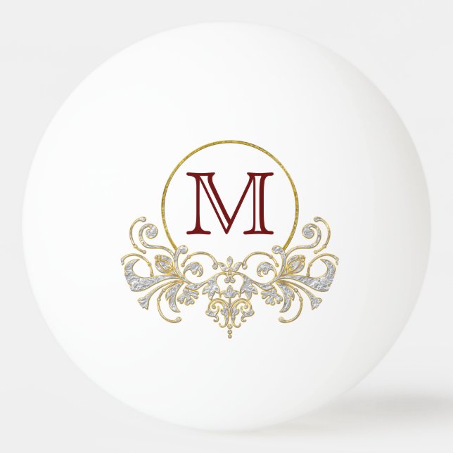 Button RETRO ORNAMENT + your monogram Ping Pong Ball (Back)