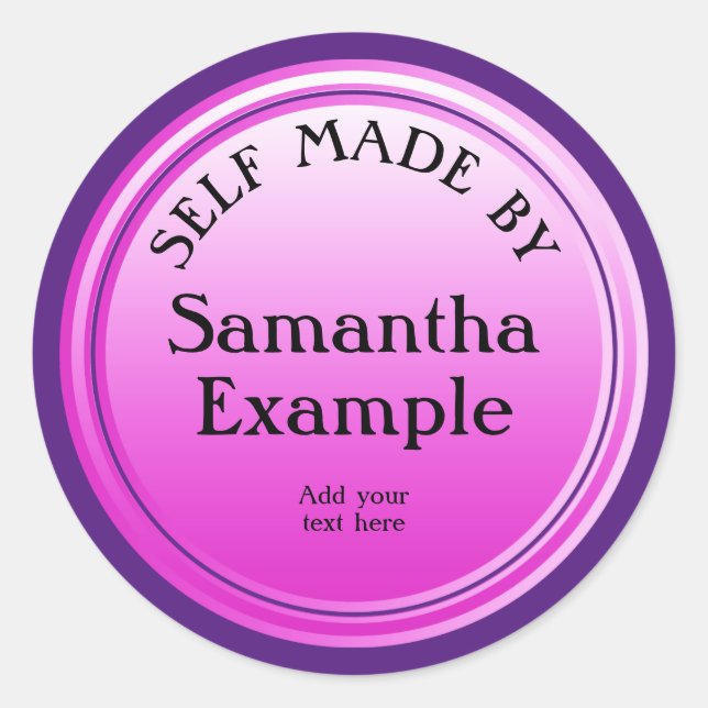 Button round pink gradients + your backg. & text classic round sticker (Front)