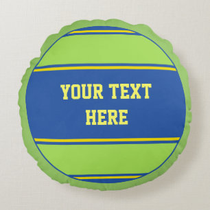 BUTTON ROUND stripes blue green yellow + your idea Pillow