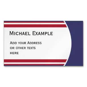 BUTTON ROUND stripes blue red white + your text Magnetic Business Card