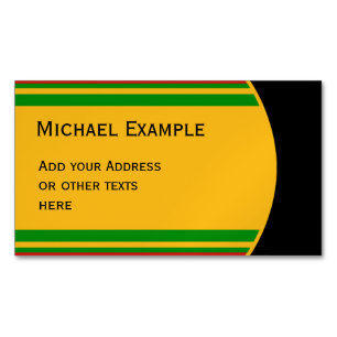 BUTTON ROUND stripes green red yellow + your text Magnetic Business Card