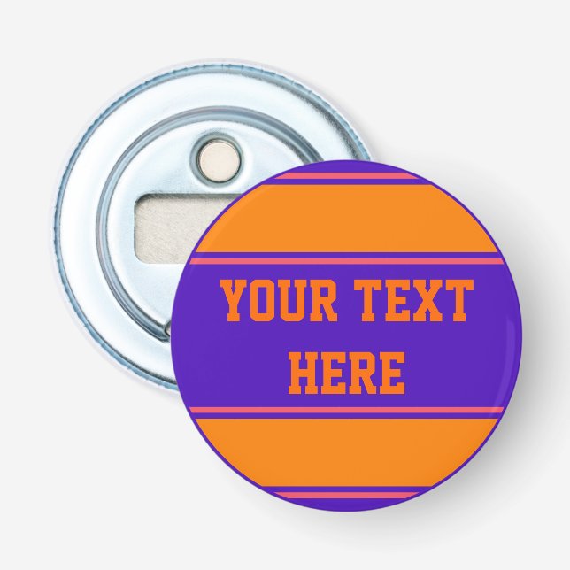 BUTTON ROUND stripes orange violet + your idea Bottle Opener (Front)