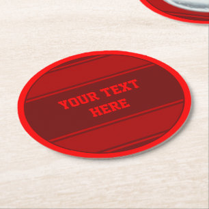 BUTTON ROUND stripes red + your text Paper Coaster