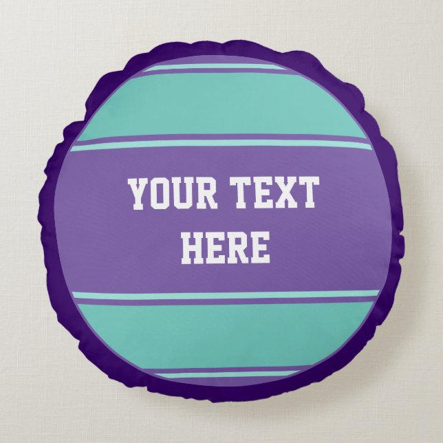 BUTTON ROUND stripes violet cyan + your text Pillow (Front)