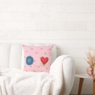  Button & Thread of Love – Cute Heart Design Throw Pillow