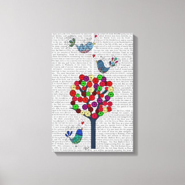 Button Tree and Birds Blue Canvas Print (Front)