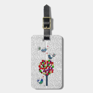 Button Tree and Birds Blue Luggage Tag