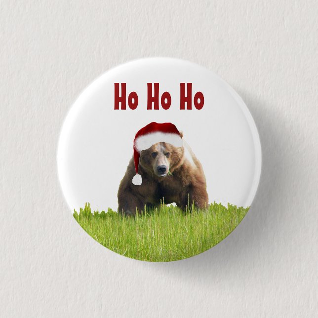 Button w/Christmas  grizzly bear (Front)