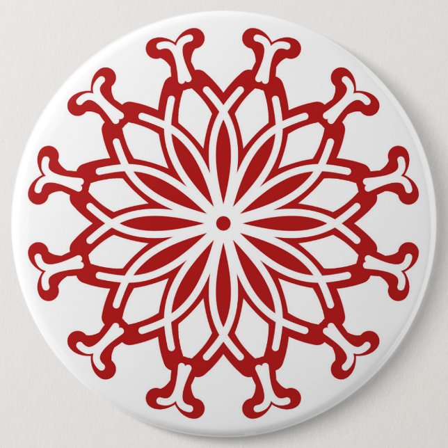 Button, White background Red floral design  6 Inch Round Button (Front)
