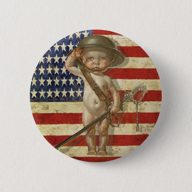 Button with Cute Baby War Hero Print (Front)
