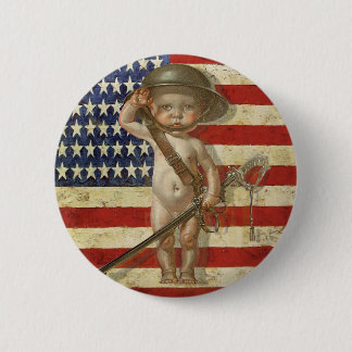 Button with Cute Baby War Hero Print