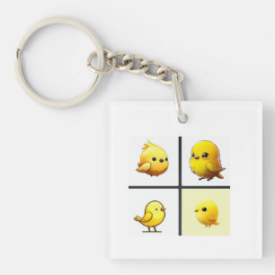 Button with design small cute yellow birds keychain