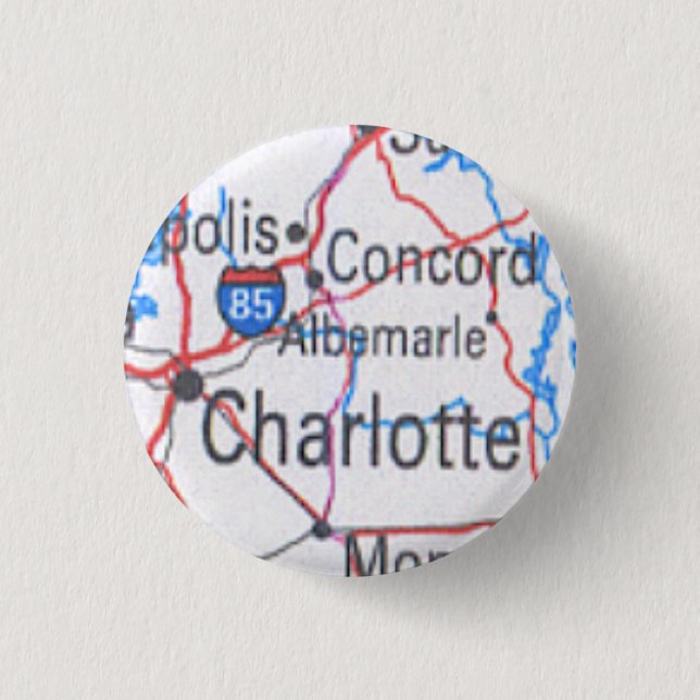 Button with Map of Charlotte / Concord NC (Front)