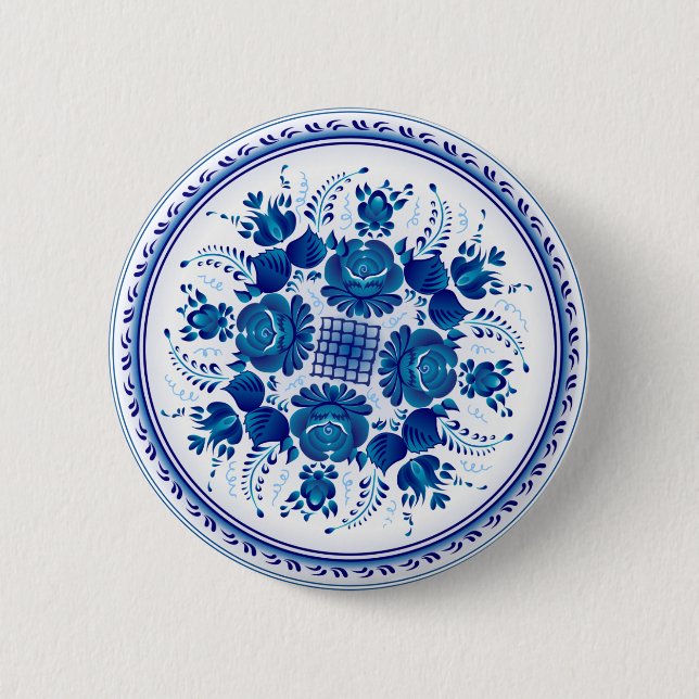 Button with the ornament in Gzhel style (Front)