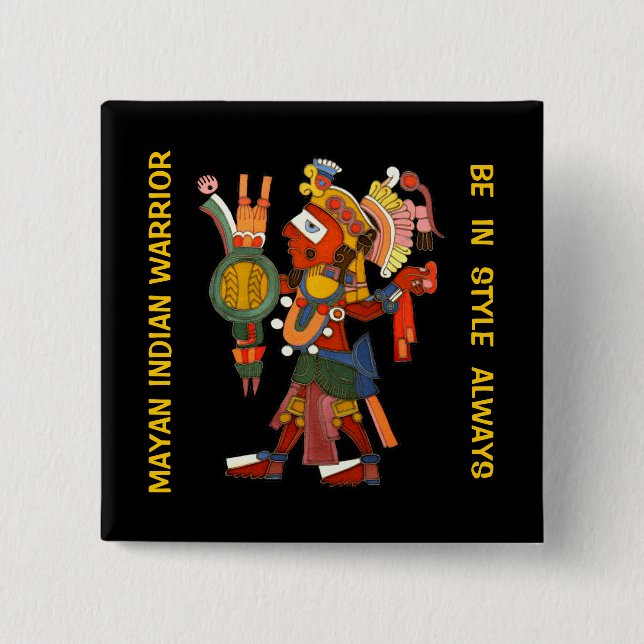 Button with the ornate Mayan indian warrior (Front)