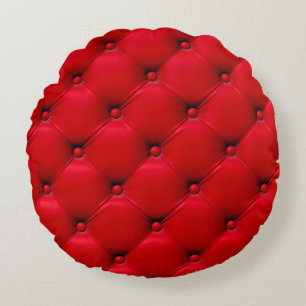 Buttoned on the red Texture. Repeat pattern Round Pillow