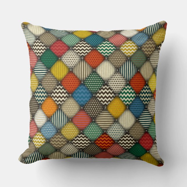 buttoned patches retro throw pillow (Front)