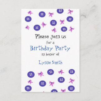 Buttons and Bows Birthday Invitation