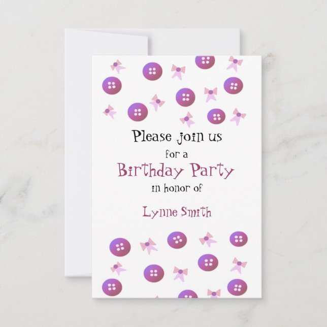 Buttons and Bows Birthday Invitation (Front)