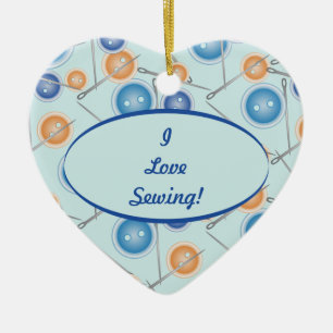 Buttons and Sewing Needles Ceramic Ornament