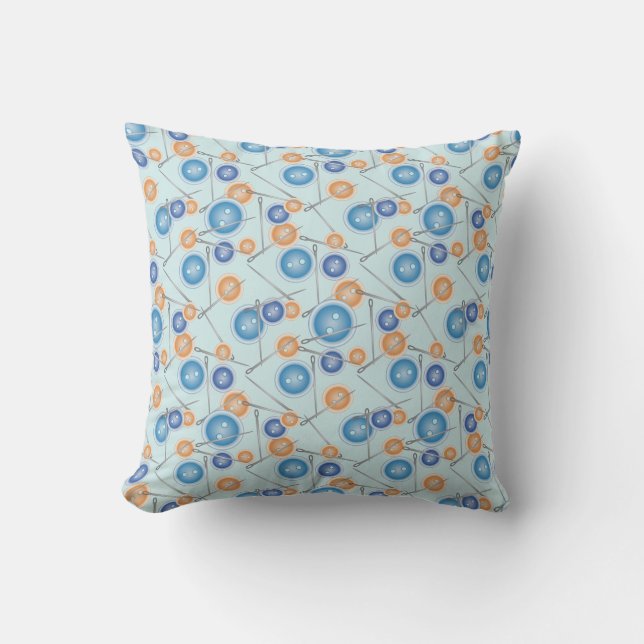Buttons and Sewing Needles Throw Pillow (Front)
