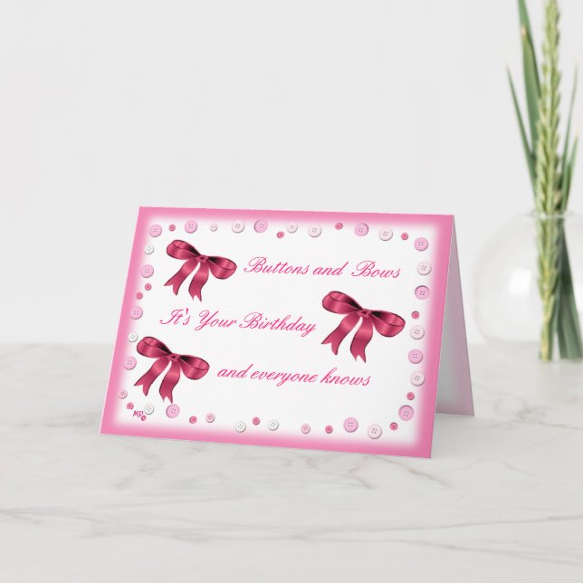 Buttons & Bows- customize for any age Card (Front)