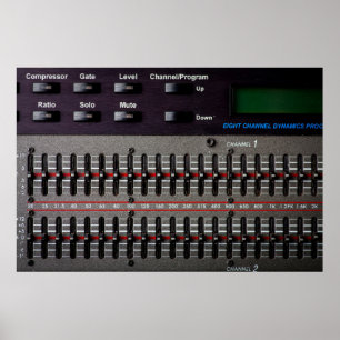 Buttons on a sound mixer in a recording studio. poster