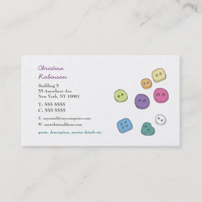 Buttons Sewing Craft Scrapbooking Business Cards (Front)