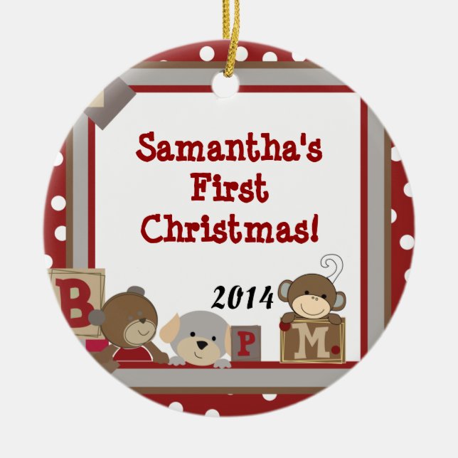 Buttons Teddy Bear Toy Personalized Name Ornament (Front)