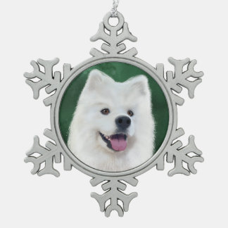 Buttons the samoyed snowflake pewter christmas ornament
