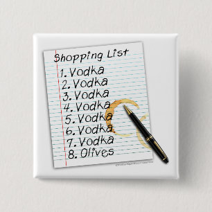 BUTTONS, VODKA SHOPPING LIST 2 INCH SQUARE BUTTON