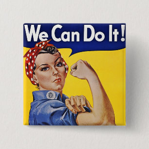 Buttons: We Can Do It  - Vintage Poster Image 2 Inch Square Button